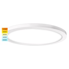 LUXRITE 12 Inch Round LED Flush Mount Ceiling Light Fixture, 22W, 5CCT Selectable 2700K-5000K, 1600 Lumens, Slim Low Profile LED Ceiling Light, IP54 Wet Rated, Dimmable, Energy Star, ETL Listed