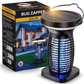 OnBeam Solar Bug Zapper Outdoor, Mosquito Zapper Outdoor Waterproof Electric Rechargeable Fly Zapper with Solar Panel, 4200V Fly Trap Indoor for Home Backyard, Patio, Garden, Camping