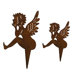 Garden Stake Pot Stake Set of 2 Angel Patina Metal Rust Garden Decoration Christmas Rusty Garden Stakes