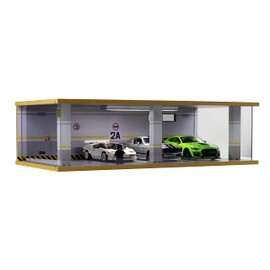 1/24 Scale Die-cast Car Garage Display Case with Clear Acrylic Cover and LED Lighting for 4 Parking Space (1:24-4 Parking 2A)