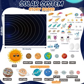 Foilswirl Solar System Story Board Set 4×3 ft Interactive Play Felt Board Wall Activity Kit for Toddlers Story Set Storytelling Flannel Early Learning Hanging for Kids Children(Solar System Theme)