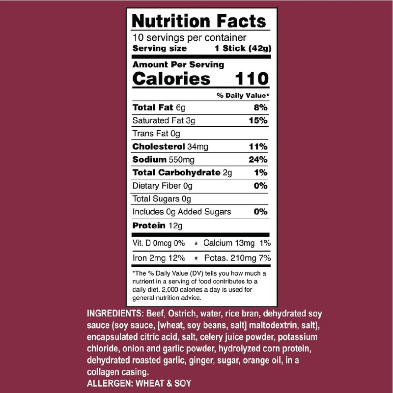 Ostrim Beef & Ostrich Jerky Snack Sticks-Teriyaki Flavor, 1.5 oz