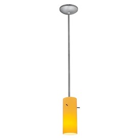 Cylinder - E26 LED Rod Pendant - Brushed Steel Finish - Amber Glass Shade