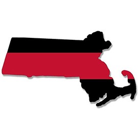 Massachusetts Shaped Thin RED LINE Sticker (Decal Logo Service Firefighter Stripe ma)