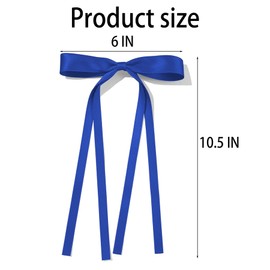 9.8in Royal Blue Tassel Ribbon Bow Hair Clips with Long Tail for Women Solid Satin Polyester Hair Bows Alligator Barrettes Clips For Girls Thick Fine Hair Decor Accessories