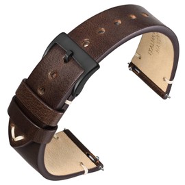 ANNEFIT Genuine Leather Watch Band, 0.7 inch (18 mm), 0.8 inch (20 mm), 0.9 inch (22 mm), Military Leather Watch Strap, Quick Release, 24 mm, Leather