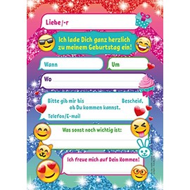 JuNa-Experten 12 Invitation Cards for 6th Children's Birthday for Girls, Invitation Sixth Birthday, Birthday Invitations, Card Set for Children's Birthday Parties, Glitter