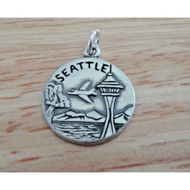 1 Sterling Silver 16mm Seattle City of Goodwill Space Needle Washington Charm - Jewelry Making DIY Crafting Charm Beads for Bracelets
