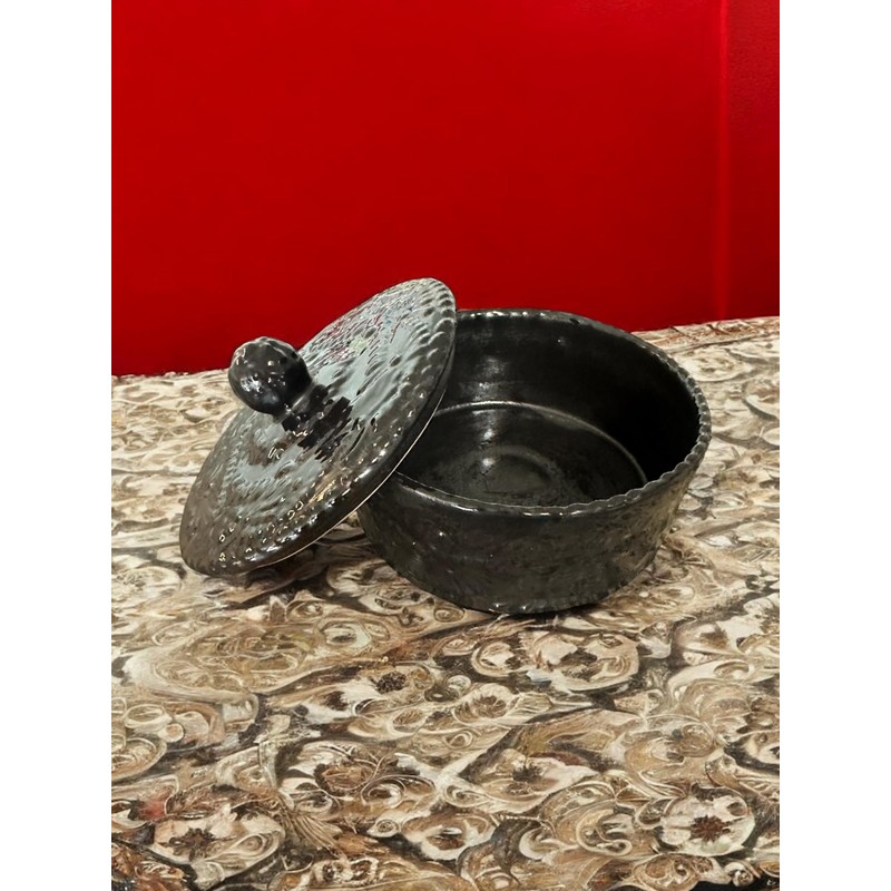 Handmade Talavera Tortilla Warmer, Black Ceramic Tortilla Storage Canister, 8.5-Inch