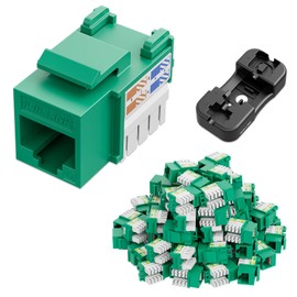 iwillink Cat6 Keystone Jack and Punch-Down Stand, 50-Pack, RJ45 Ethernet Keystone Jacks, 90-Degree UTP Modular Punch Down Keystone Jack Adapter, Green