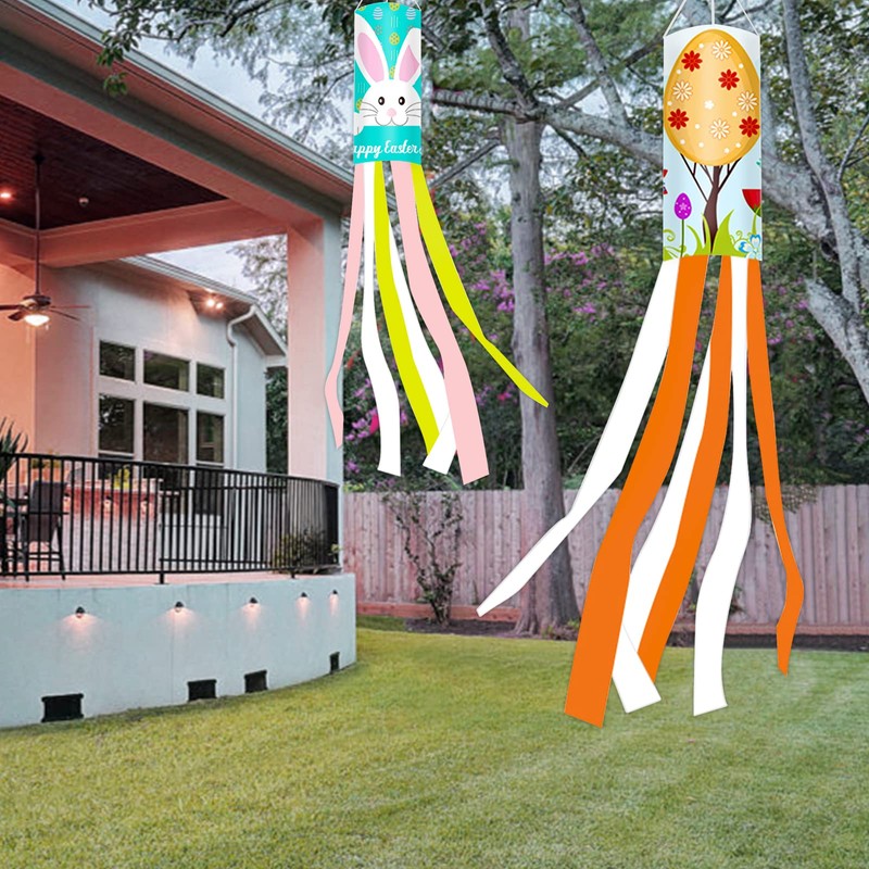 Lucleag 2 PCS Happy Easter Windsock, Easter Egg Bunny Rabbit