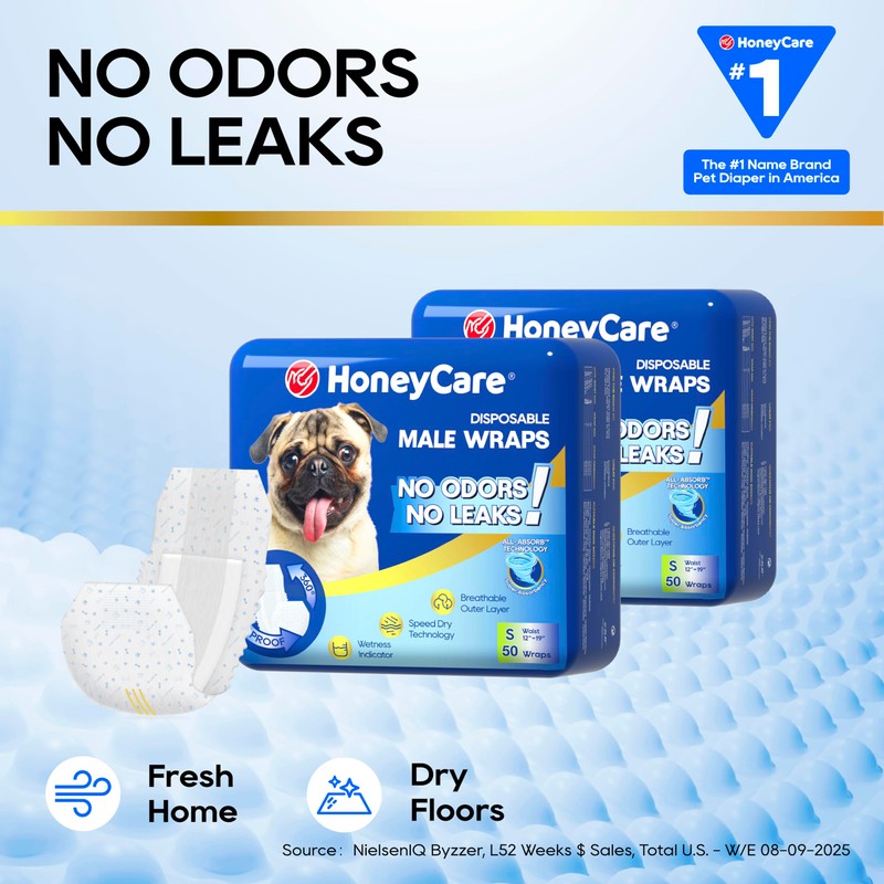 HONEY CARE All-Absorb A26 Male Dog Wrap, 50 Count, Small
