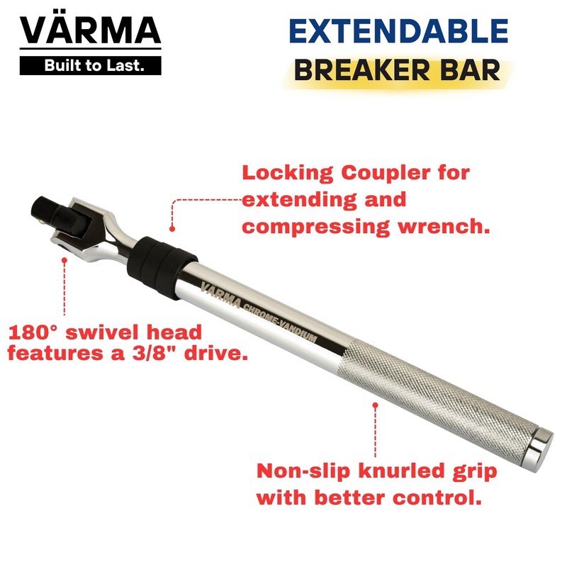 VÄRMA ProTorque 3/8” Drive Extendable Telescoping Breaker Bar with 180°