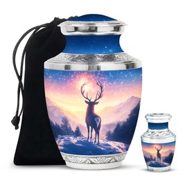 YATHABHISA Cremation Urn for Ashes, Urn for Ash Adult Human Remains, Memorial Gift Combo for Mom & Dad, Blue, Combo (10 Inch & 3 Inch Mini)