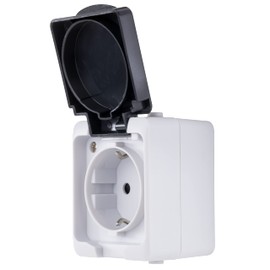 REV AquaMini, Mini Socket - Wet Room, 30% Less Volume, IP54 Double Pole, Surface-Mounted, Grey