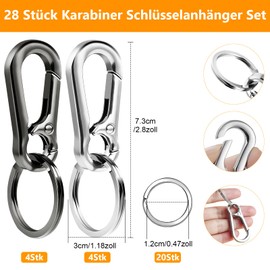 Realure 8 Piece Carabiner Hook Key Ring Set, Metal Carabiner Key Ring with Small Key Ring, Black Silver Key Carabiner, Quality Carabiner Small for Men and Women