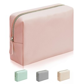 Milifox Makeup Bag Cosmetic for Women, Small Purse, Pouch Waterproof PU Leather Portable Versatile Fashion Zipper, Pink