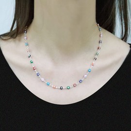 choice of all Dainty Evil Eye Necklace for Women,Colorful Evil Eye Beaded Choker Necklaces for Girls (Silver Colorful Evil Eye)
