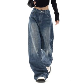 EMMIOL Women's Wide Leg Jeans Distress Adjustable Waist Denim Pants Vintage Y2K Trousers, Back-to-School Outfit