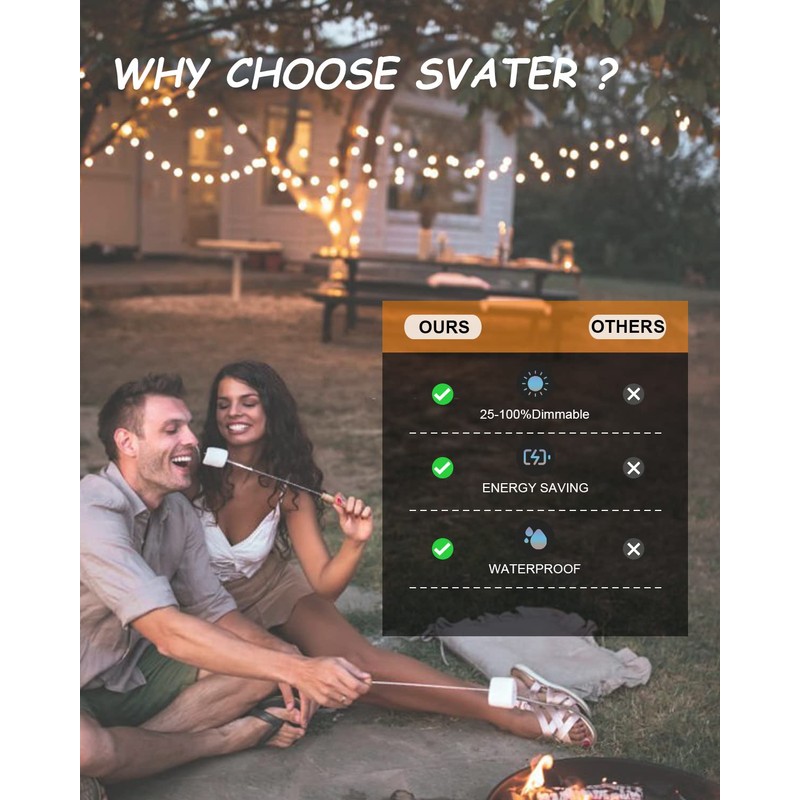 Svater Outdoor String Lights Waterproof 100 FT, LED Patio Lights