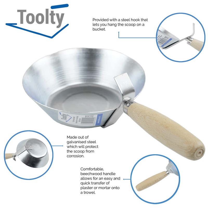 Toolty Masonry Scoop, Construction Pan - 170mm (6.69") - Wooden