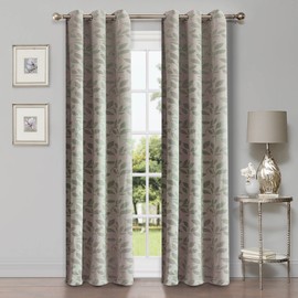Superior Blackout Curtains, Room Darkening Window Accent for Bedroom, Sun Blocking, Thermal, Modern Bohemian Curtains, Leaves Collection, Set of 2 Panels, Rod Pocket - 42 in x 84 in, Sage