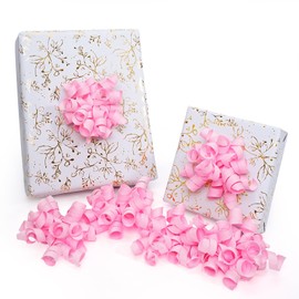 LaRibbons Light Pink Curly Bows for Gift Wrapping Self Adhesive Gift Bows for Presents, Greeting Cards, Candy Bags, Birthday Party, Wedding, Christmas Gifts, Holiday Decor - 6 Counts