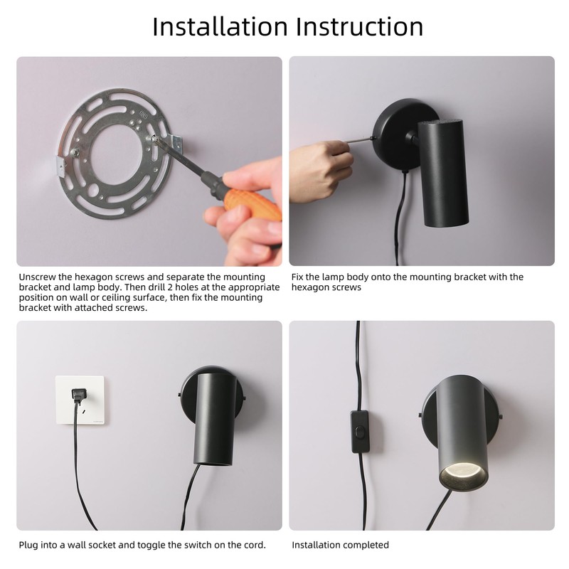 Aisilan LED Adjustable Wall Spotlight, 12W Plug-in Wall Sconce, Directional