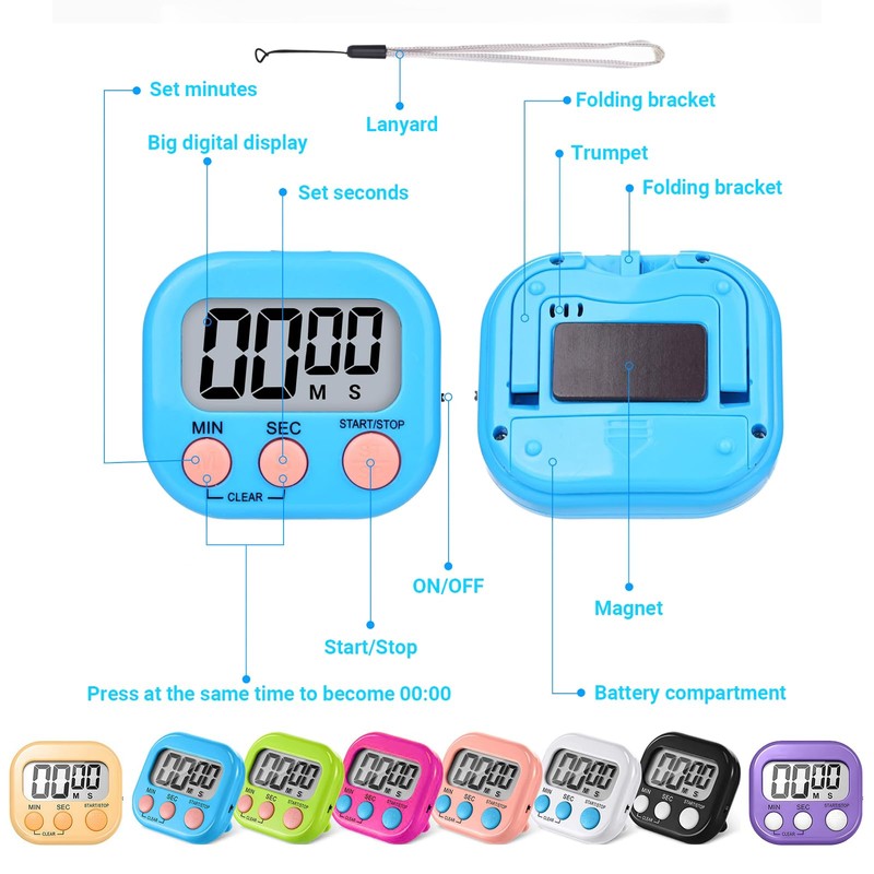 8-Pack Kids Digital Timer With 8 pcs Lanyard - Digital