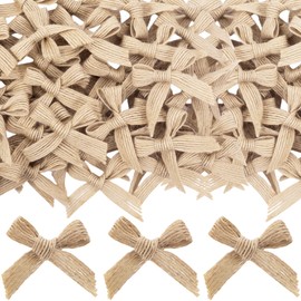 100pcs Christmas Mini Burlap Bows, Linen Handmade Mini Bow for Craft