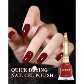 Fast Drying Nail Gel Glue Polish, Burgundy Red Gel Polish Long-Lasting Air Dry Fast,15ml Nude Regular Water-based Nail Lacquer Full Coverage High Glossy Shine Nail Art Home Manicure Gift for Ladies-12
