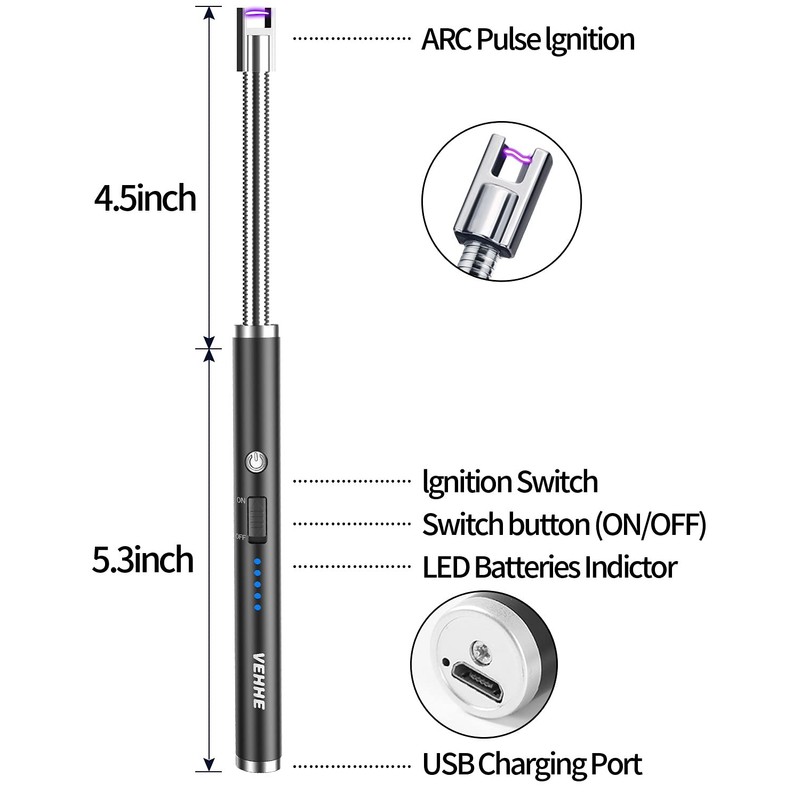 VEHHE Candle Lighter, 2 Pack Rechargeable Electric Lighter with LED