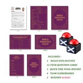 BEUFSE Bible Friendly Feud Game with 2 Buzzers Set, Bible Game Supplies Set, Church Feud Quiz, Games for Church Group - BISC006B