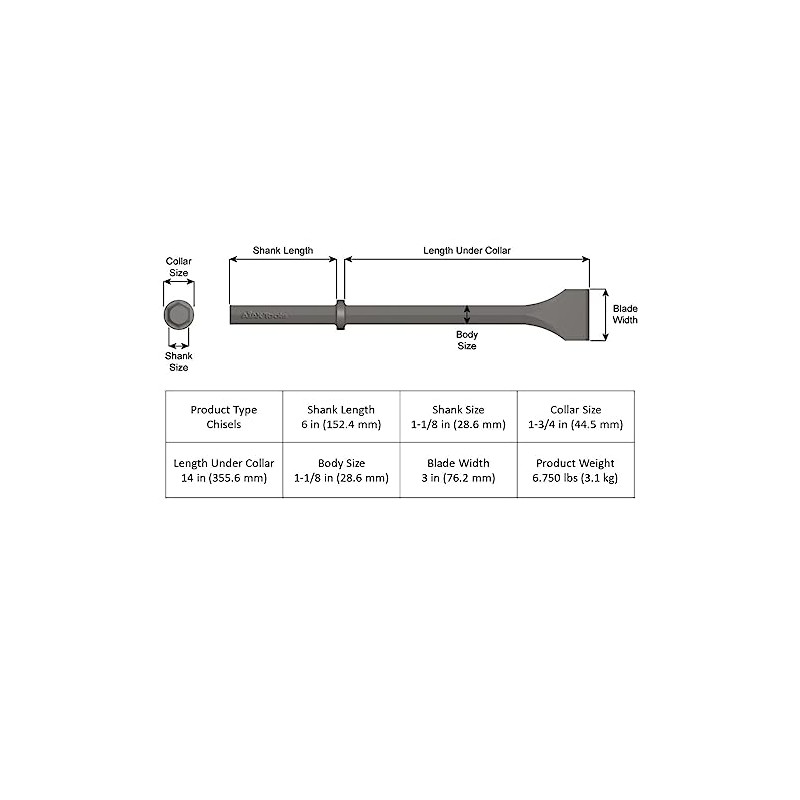 Ajax Tools 31300 Pneumatic Chisel With 3" Wide Blade -