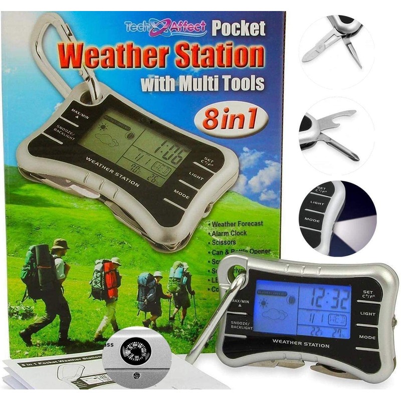 TechAffect Multi Tool Keyring Carabiner Watch Travelling Alarm Clock -Digital