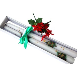 Goddess Arts Collection Gift Boxed Decorative Hand Painted Christmas Tree Design Taper Candles Xmas Decorations Holiday Table Decor Soft Lighting Accents