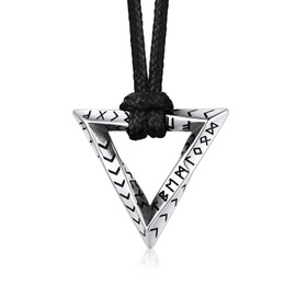 Bandmax Viking Rune Chain for Men Women Stainless Steel Necklace with Mobius Round / Triangle / Infinity Rune Pendant with Black Braided Leather Chain Amulet Viking Jewellery for Women Men, Stainless