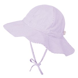 Zando Purple Baby Sun Hat UPF50+ Adjustable Striped Baby Hats Newborn Toddler Hat for Boys Girls Wide Brim Swim Summer Bucket Hat Fishing Caps Purple 2-4T