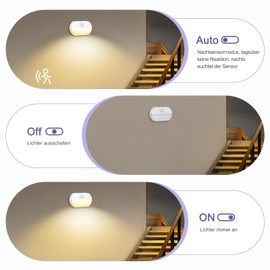 OQIMAX Nachtlicht mit Bewegungsmelder, 2 Stück Typ-C LED Nachtlicht mit 3 Modi (AUTO/OFF/ON), 3 Farbtemperaturen Einstellbar (6000K-4000K-3000K), Nachtlicht Kinder für Schlafzimmer, Küche, Treppe