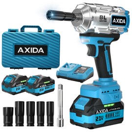 AXIDA Cordless Impact Wrench with 2 x 4.0Ah Batteries, 1/2 Inch Brushless High Torque Impact Gun, 21V Impact Driver, Variable Speeds for Car/Truck RV/Mower (1500NM)