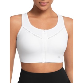 Yvette Sports Bra with Mesh Strong Hold Racer Back Large Sizes Fitness Running Bra, White, XXL large sizes