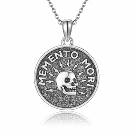 DAYLINLOVE Memento Mori Necklace 925 Sterling Silver Memento Mori Coin Pendant Skull Stoic Necklace Jewelry Gift for Men Women