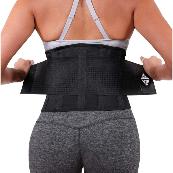 NeoHealth Breathable & Light Lower Back Brace | Waist Trainer Belt | Lumbar Support Corset | Posture Recovery & Pain Relief | Waist Trimmer Ab Belt | Exercise Adjustable | Women & Men | Black M