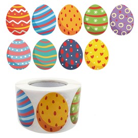 500 Pieces Easter Roll Stickers Eggs Labels Roll Self-Adhesive Decorative Stickers Egg Bunny Shaped Stickers for Easter Party Supplies, Envelopes, DIY, Cards, Gift Bags, Parties Presents