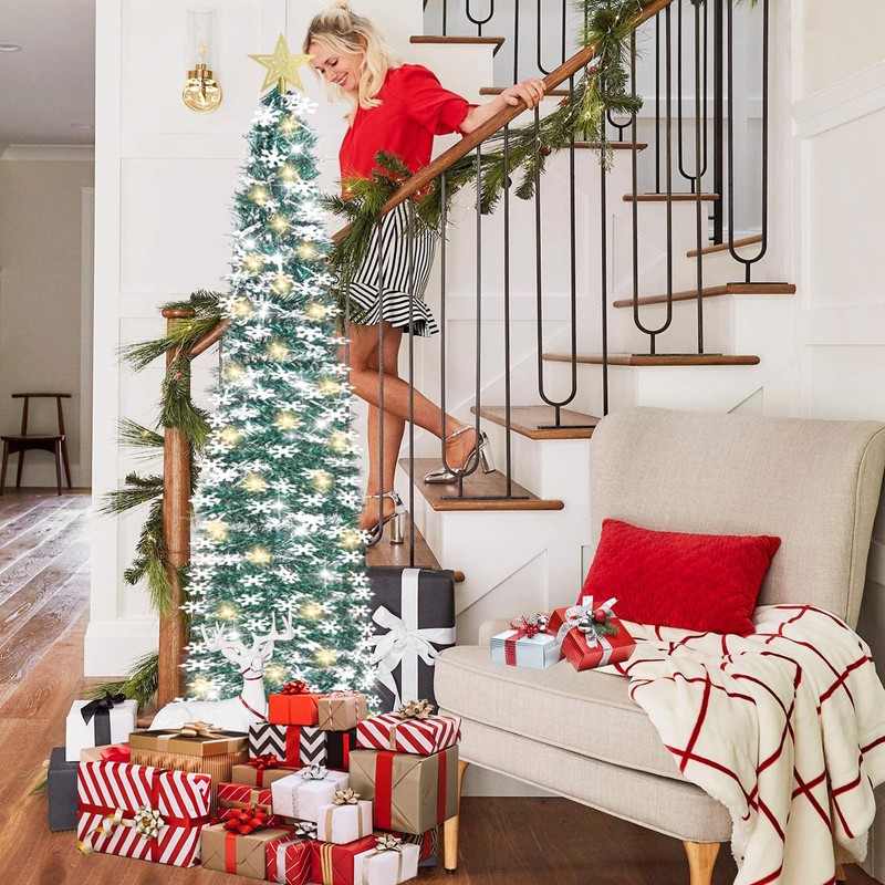 HMASYO 6 FT Pop Up Tinsel Christmas Tree with 100