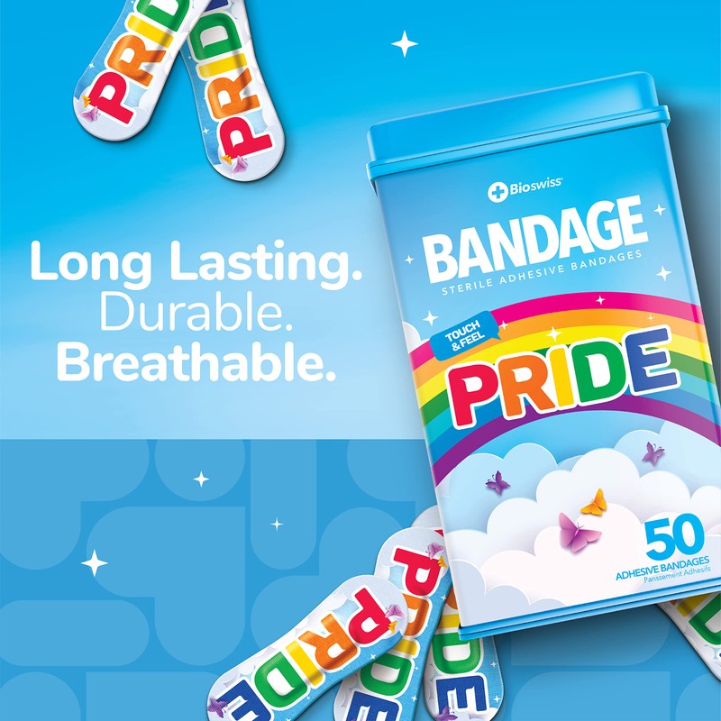 BioSwiss Bandages, Rainbow Pride Shaped Self Adhesive Bandage, Latex Free