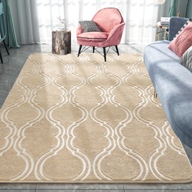 Mejorug Shag Geometric Rugs for Living Room Bedroom, 4x6 Beige Area Rug Modern Indoor Carpet for Girls Boys Dorm Kids Room Nursery Playroom Office Moroccan Floor Mat Home Decor