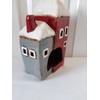 Christmas Two House Tall Cottages Tea Light Holder Red Grey