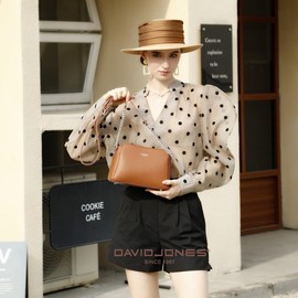 David Jones - Women's Small Crossbody Bag - Ladies Chain Shoulder Bag PU Leather - 3 Pockets Multi Compartments - Phone Bag Purse Wallet Handbag - City Travel Shopping Fashion - Brown Camel