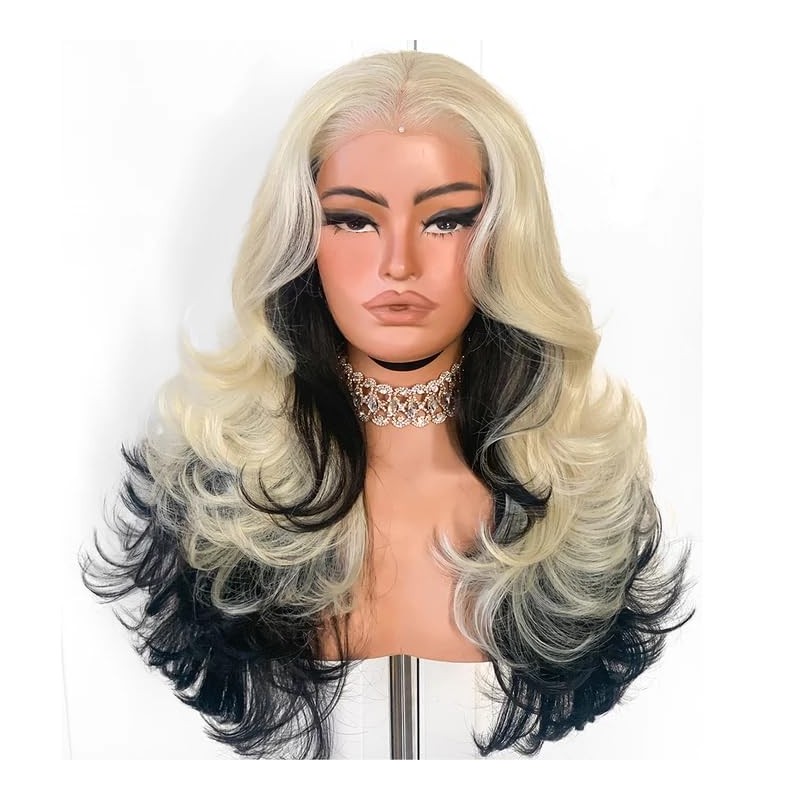 BlackSwern Feather Layered Wig Pre Plucked Cutting Style Blonde with